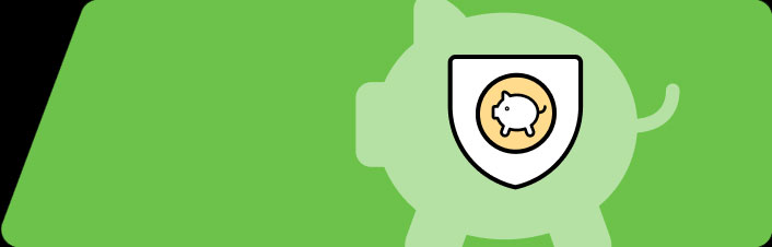 piggy bank with a shield