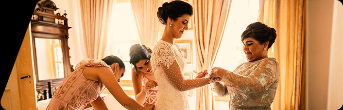 Image of person getting ready for wedding, in wedding dress